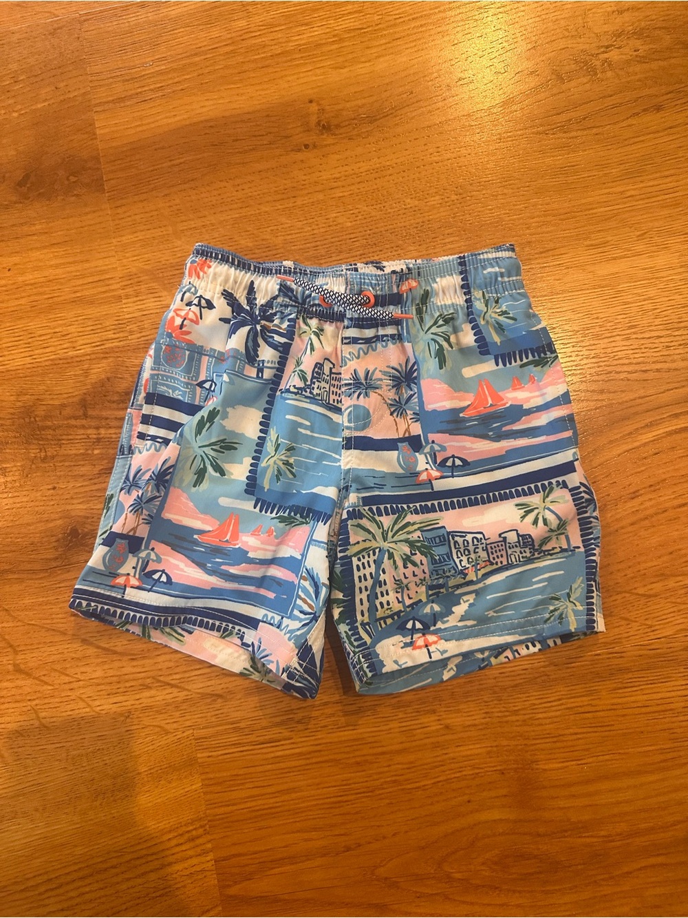 wonder nation Boys Light Blue Tropical Print Swim Trunks